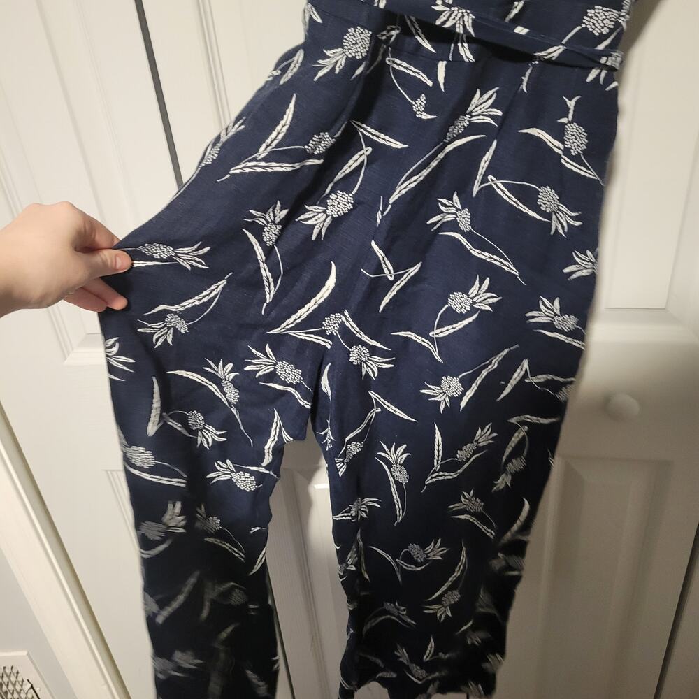 Modern Classic Ann Taylor Petite Wide Leg Cotton Linen Jumper Size 2 Floral Navy - Picture 8 of 11